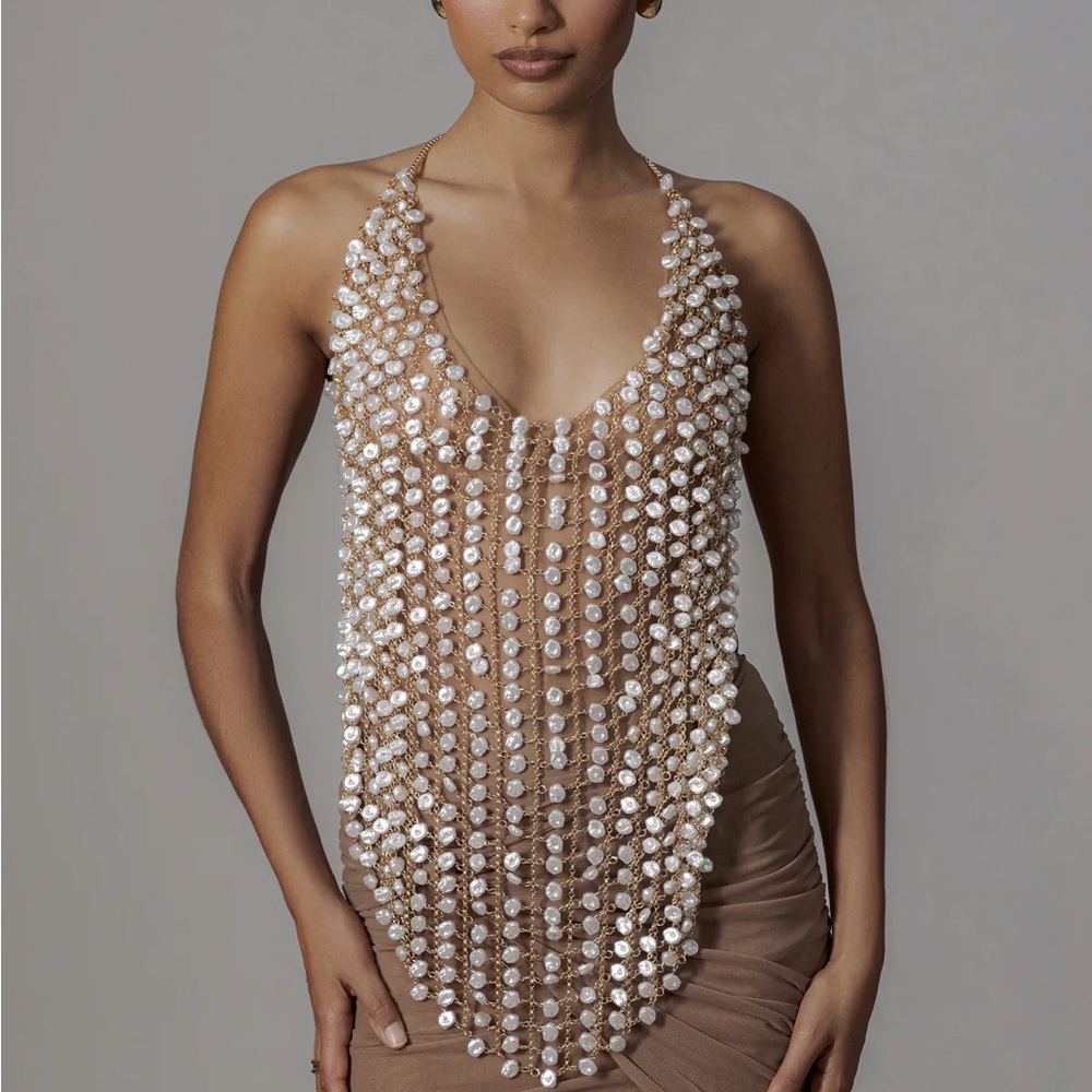 JLUXLABEL Gold into the sea pearl top